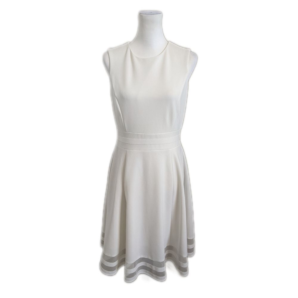Calvin Klein off white cream for & flare swing dress w/ sheer panels, size 8